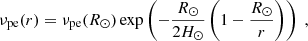 $$ \begin{aligned} \nu _{\rm pe}(r) = \nu _{\rm pe}(R_\odot ) \exp \left( - \frac{R_\odot }{2 H_\odot } \left( 1 - \frac{R_\odot }{r} \right) \right) \; , \end{aligned} $$