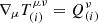 $ \nabla_{\mu} T_{(i)}^{\mu\nu} = Q_{(i)}^{\nu} $