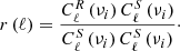 $$ \begin{aligned} r\left( \ell \right) = \frac{{C_\ell ^R\left( {{\nu _i}} \right)C_\ell ^S\left( {{\nu _i}} \right)}}{{C_\ell ^S\left( {{\nu _i}} \right)C_\ell ^S\left( {{\nu _i}} \right)}}\cdot \end{aligned} $$