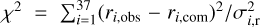 ${\chi ^2} = \sum\nolimits_{i = 1}^{37} {{{\left( {{r_{i,{\rm{obs}}}} - {r_{i,{\rm{com}}}}} \right)}^2}{\rm{/}}\sigma _{i,{\rm{r}}}^2} $