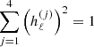 $$ \begin{aligned} \sum _{j=1}^4 \left(h^{(j)}_\ell \right)^2=1 \end{aligned} $$