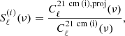 $$ \begin{aligned} S^{(i)}_\ell (\nu ) = {C_\ell ^\mathrm{21\ cm\, (i), proj }(\nu ) \over C_\ell ^\mathrm{21\ cm\, (i) }(\nu )}, \end{aligned} $$