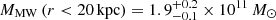 $ M_{\mathrm{MW}} \left(r < 20\,\mathrm{kpc} \right) = 1.9^{+0.2}_{-0.1} \times 10^{11}\,M_{\odot} $