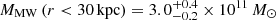 $ M_{\mathrm{MW}} \left(r < 30\,\mathrm{kpc} \right) = 3.0^{+0.4}_{-0.2} \times 10^{11}\,M_{\odot} $