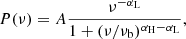 $$ \begin{aligned} P(\nu )= A \frac{ \nu ^{-\alpha _{\rm L}} }{ 1+(\nu /\nu _{\rm b})^{\alpha _{\rm H}-\alpha _{\rm L}} }, \end{aligned} $$