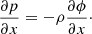 $$ \begin{aligned} \frac{\partial p}{\partial x} = - \rho \frac{\partial \phi }{\partial x}\cdot \end{aligned} $$