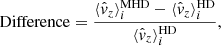 $$ \begin{aligned} {\mathrm{Difference} } = \frac{\langle \hat{{v}}_z \rangle ^\mathrm{MHD}_i - \langle \hat{{v}}_z \rangle ^\mathrm{HD}_i}{\langle \hat{{v}}_z \rangle ^\mathrm{HD}_i}, \end{aligned} $$
