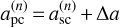$a_{{\rm{pc}}}^{\left( n \right)} = a_{{\rm{sc}}}^{\left( n \right)} + {\rm{\Delta }}a$