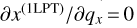 ${{\partial {x^{\left( {{\rm{1LPT}}} \right)}}} \mathord{\left/ {\vphantom {{\partial {x^{\left( {{\rm{1LPT}}} \right)}}} {\partial {q_x}}}} \right. \kern-\nulldelimiterspace} {\partial {q_x}}} = 0$