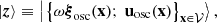 $$ \begin{aligned} |{\boldsymbol{z}}\rangle \equiv \left|\left.{\left\{ \omega \boldsymbol{\xi }_\mathrm{osc} (\mathbf x ) ;\ \mathbf u _\mathrm{osc} (\mathbf x ) \right\} _\mathbf{x \in \mathcal{V} }}\right\rangle \right., \end{aligned} $$