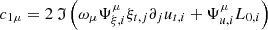 $$ \begin{aligned}&c_{1\mu } = 2 \ \mathfrak{I} \left( \omega _\mu \Psi _{\xi ,i}^\mu \xi _{{t},j} \partial _j u_{{t},i} + \Psi _{u,i}^\mu L_{0,i} \right) \end{aligned} $$