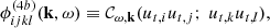 $$ \begin{aligned} \phi _{ijkl}^{(4b)}(\mathbf k ,\omega )&\equiv \mathcal{C} _{\omega ,\mathbf k }( u_{{t},i} u_{{t},j} ;\ u_{{t},k} u_{{t},l} ), \end{aligned} $$