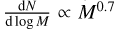 ${{dN} \over {{\rm{d}}\,\log M}} \propto {M^{0.7}}$