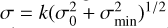 Mathematical equation: $\sigma = k{\left( {\sigma _0^2 + \sigma _{\min }^2} \right)^{{1 \mathord{\left/ {\vphantom {1 2}} \right. \kern-\nulldelimiterspace} 2}}}$