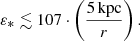 $$ \begin{aligned} \varepsilon _* \lesssim 107 \cdot \left(\frac{5\,\mathrm{kpc} }{r}\right). \end{aligned} $$