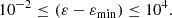 $$ \begin{aligned} 10^{-2} \le \,&\left(\varepsilon - \varepsilon _{\mathrm{min} }\right) \le 10^4. \end{aligned} $$