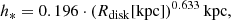 $$ \begin{aligned} h_* = 0.196 \cdot (R_{\mathrm{disk} }[\mathrm{kpc} ])^{0.633} \,\mathrm{kpc} , \end{aligned} $$