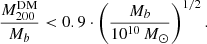 $$ \begin{aligned} \frac{M_{200}^{\mathrm{DM} }}{M_b} < 0.9 \cdot \left(\frac{M_b}{10^{10}\,M_\odot }\right)^{1/2}. \end{aligned} $$