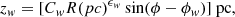 $$ \begin{aligned} z_{ w}=[C_{ w}R(pc)^{\epsilon _{ w}}\sin (\phi -\phi _{ w})]\ \mathrm{pc} , \end{aligned} $$