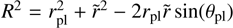 ${R^2} = r_{{\rm{pl}}}^2 + {\tilde r^2} - 2{r_{{\rm{pl}}}}\tilde r\,\sin \left( {{\theta _{{\rm{pl}}}}} \right)$