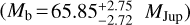 $\left( {{M_{\rm{b}}} = 65.85_{ - 2.72}^{ + 2.75}\,\,\,{M_{{\rm{Jup}}}}} \right)$