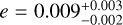 $e = 0.009_{ - 0.002}^{ + 0.003}$