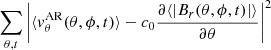 Mathematical equation: $$ \begin{aligned} \sum _{\theta ,t} \left|\langle { v}_\theta ^\mathrm{AR}(\theta ,\phi ,t) \rangle -c_0 \frac{\partial \langle |B_r(\theta ,\phi ,t)| \rangle }{\partial \theta } \right|^2 \end{aligned} $$