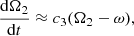 Mathematical equation: $$ \begin{aligned} \frac{\mathrm{d}\Omega _2}{\mathrm{d}t}&\approx c_3 (\Omega _2-\omega ), \end{aligned} $$