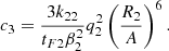 Mathematical equation: $$ \begin{aligned}&c_3={3 k_{2 2}\over {t_{F2} \beta _2^2}} q_2^2 \left(R_2\over {A}\right)^6. \end{aligned} $$