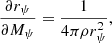 Mathematical equation: $$ \begin{aligned} {\partial r_{\psi }\over \partial M_{\psi }}&= {1\over {4\pi \rho r_{\psi } ^2}} , \end{aligned} $$
