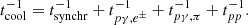 $$ \begin{aligned} t_{\mathrm{cool} }^{-1} = t_{\mathrm{synchr} }^{-1} + t_{p\gamma , e^{\pm }}^{-1} + t_{p\gamma , \pi }^{-1} + t_{pp}^{-1}. \end{aligned} $$