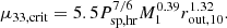 $$ \begin{aligned} \mu _{33,\mathrm {crit}} = 5.5 P_{\rm sp,hr}^{7/6} M_1^{0.39} r_{\rm out,10}^{1.32} . \end{aligned} $$