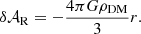$$ \begin{aligned} \delta \mathcal{A} _{\rm R} = -\frac{4 \pi G \rho _{\rm {DM}}}{3}r. \end{aligned} $$
