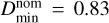 $D_{{\rm{min}}}^{{\rm{nom}}} = 0.83$