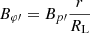 Mathematical equation: $ B_{\varphi\prime} = B_{p\prime} \frac{r}{R_{\mathrm{L}}} $