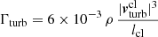 $$ \begin{aligned} \Gamma _{\rm turb} = 6 \times 10^{-3}\, \rho \, \frac{|\boldsymbol{v}_{\rm turb}^\mathrm{cl}|^3}{l_{\rm cl}} \end{aligned} $$