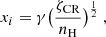 $$ \begin{aligned} x_{i}= \gamma \big (\frac{\zeta _{\rm CR}}{n_{\rm H}}\big )^{\frac{1}{2}}\ , \end{aligned} $$