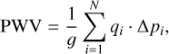 ${\rm{PWV}} = {1 \over g}\sum\limits_{i = 1}^N {{q_i} \cdot {\rm{\Delta }}{p_i},} $