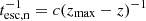 $ t^{-1}_{\mathrm{esc,n}} = c(z_{\mathrm{max}} - z)^{-1} $