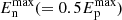 $ E_{\mathrm{n}}^{\mathrm{max}} (= 0.5 E_{\mathrm{p}}^{\mathrm{max}}) $
