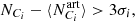 $$ \begin{aligned} N_{C_i} - \langle N_{C_i}^\mathrm{art} \rangle > 3 \sigma _i, \end{aligned} $$