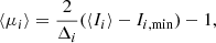 $$ \begin{aligned} \langle \mu _i \rangle = \frac{2}{\Delta _i} (\langle I_{i}\rangle -I_{i,\mathrm{min}}) - 1, \end{aligned} $$