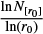 ${{\ln {N_{\left[ {{r_0}} \right]}}} \over {\ln \left( {{r_0}} \right)}}$