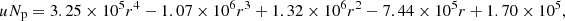$$ \begin{aligned} u N_{\rm p} = 3.25\times 10^5r^4-1.07\times 10^6r^3+1.32\times 10^6r^2-7.44\times 10^5r+1.70\times 10^5, \end{aligned} $$