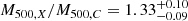 $ {M_{500,X}/M_{500,C}}= 1.33^{+0.10}_{-0.09} $