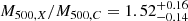 $ {M_{500,X}/M_{500,C}}= 1.52^{+0.16}_{-0.14} $
