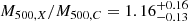 $ {M_{500,X}/M_{500,C}}= 1.16^{+0.16}_{-0.13} $