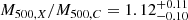 $ {M_{500,X}/M_{500,C}}=1.12^{+0.11}_{-0.10} $