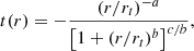$$ \begin{aligned} t(r) = - \frac{(r/r_t)^{-a}}{\left[ 1 + (r/r_t)^b \right]^{c/b}}, \end{aligned} $$