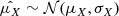 $$ \begin{aligned} \hat{\mu _{X}}\sim \mathcal{N} (\mu _{X}, \sigma _{X}) \end{aligned} $$